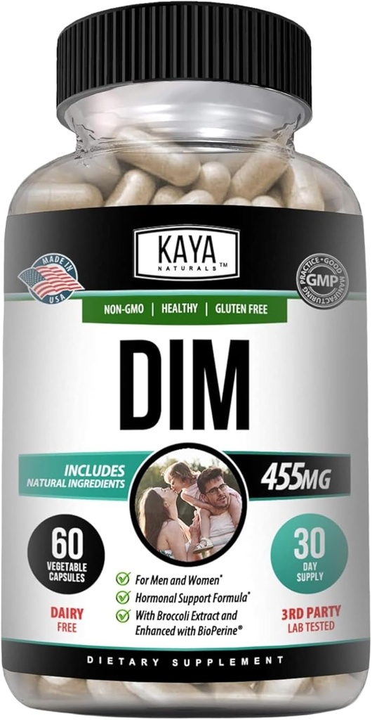 Kaya Naturals DIM Ultra | Ergänzung für Frauen und Männer | Gemüse Kapseln mit Broccoli Extrakt & BioPerine | Kräuterergänzung für Hormonunterstützung, Akne, Menopause und Prostata – 60 Zähler