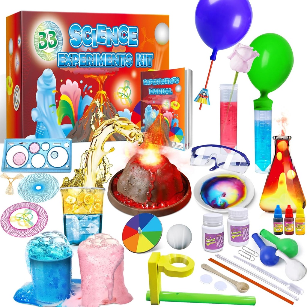 UNGLINGA 33 Kísérleti Science Kit for Kids, Science Project STEM Játékok Ajándékok a fiúk lányok tanulás oktatási kémia szett, Vulkán Erupting, Tudós Kit