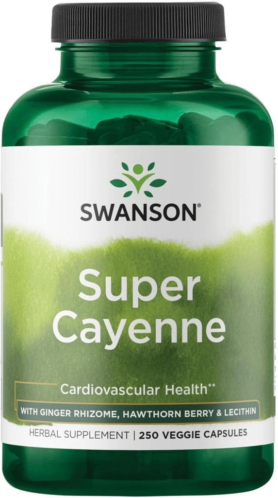 Swanson Super Cayenne - Herbal Supplement Promoting Heart Health, Circulation & Blood Flow - Natural Formula w/Ginger Rhizome, Hawthorne Berry & Lecithin - (250 cápsulas Veggie)