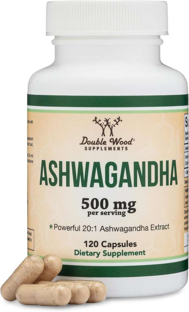 Kapsule Ashwagandha, 120 število (500mg ekstrakt 20:1 Potency) Adaptogen Stres Relief z dvojnim lesom