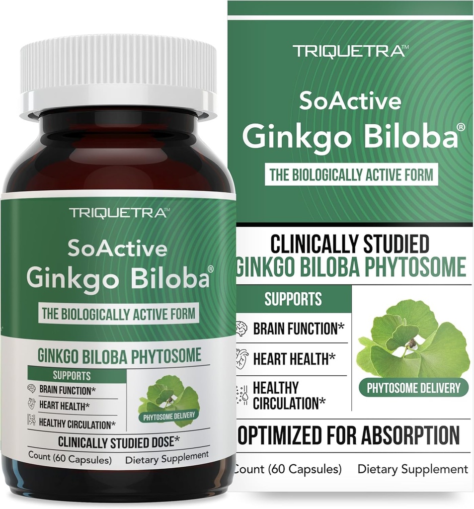 SoActive Ginkgo Biloba s GinkgoSelect ® Phytosome phytosome phylo124; Klinicky studovaná zvýšená absorpce mozku, srdce a paměti - 180 mg - pomáhá udržovat cirkulaci a kognitivní zdraví (60 Kapsle)