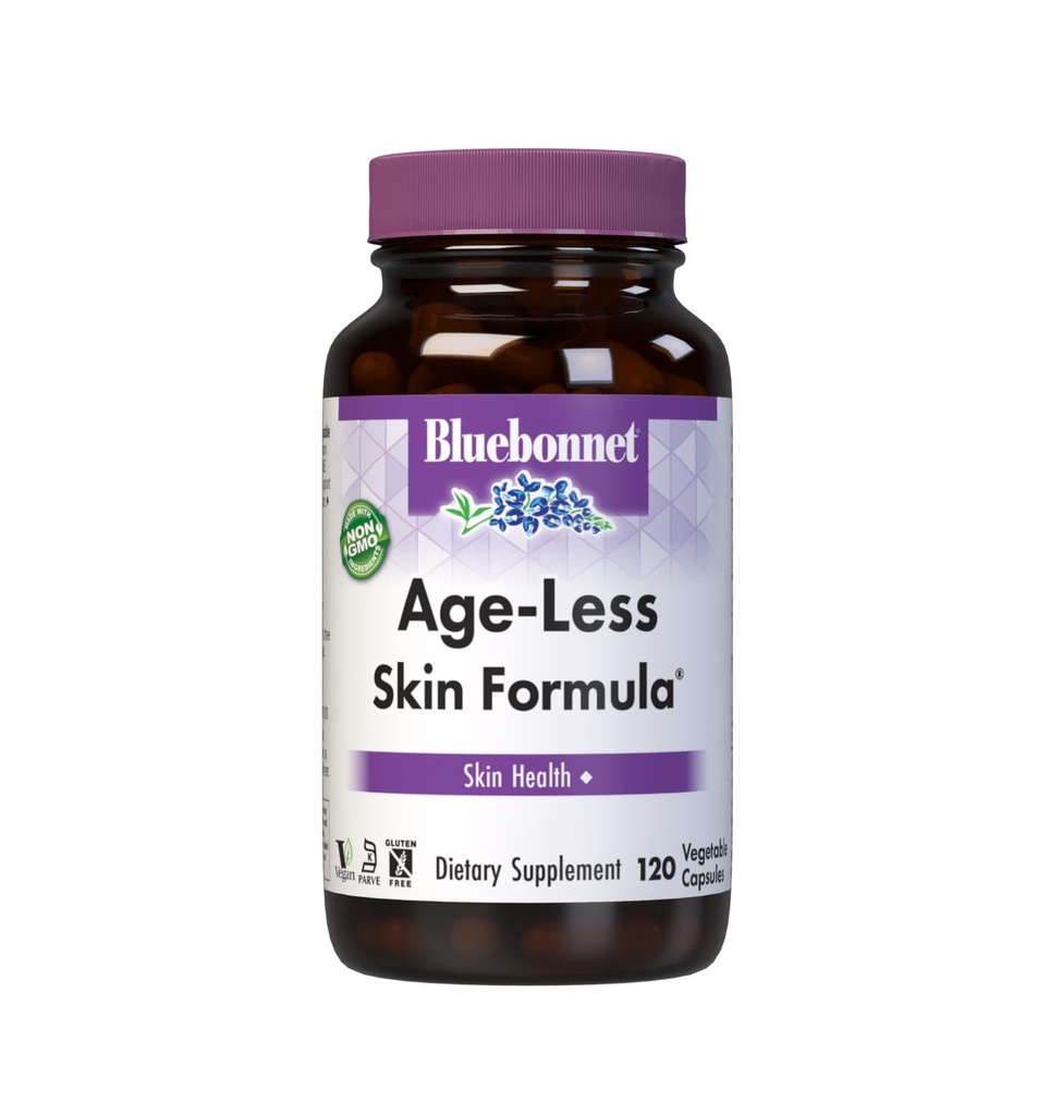BlueBonnet Age-Less Skin Formula Capsules, White, Vegetable, 120 Count