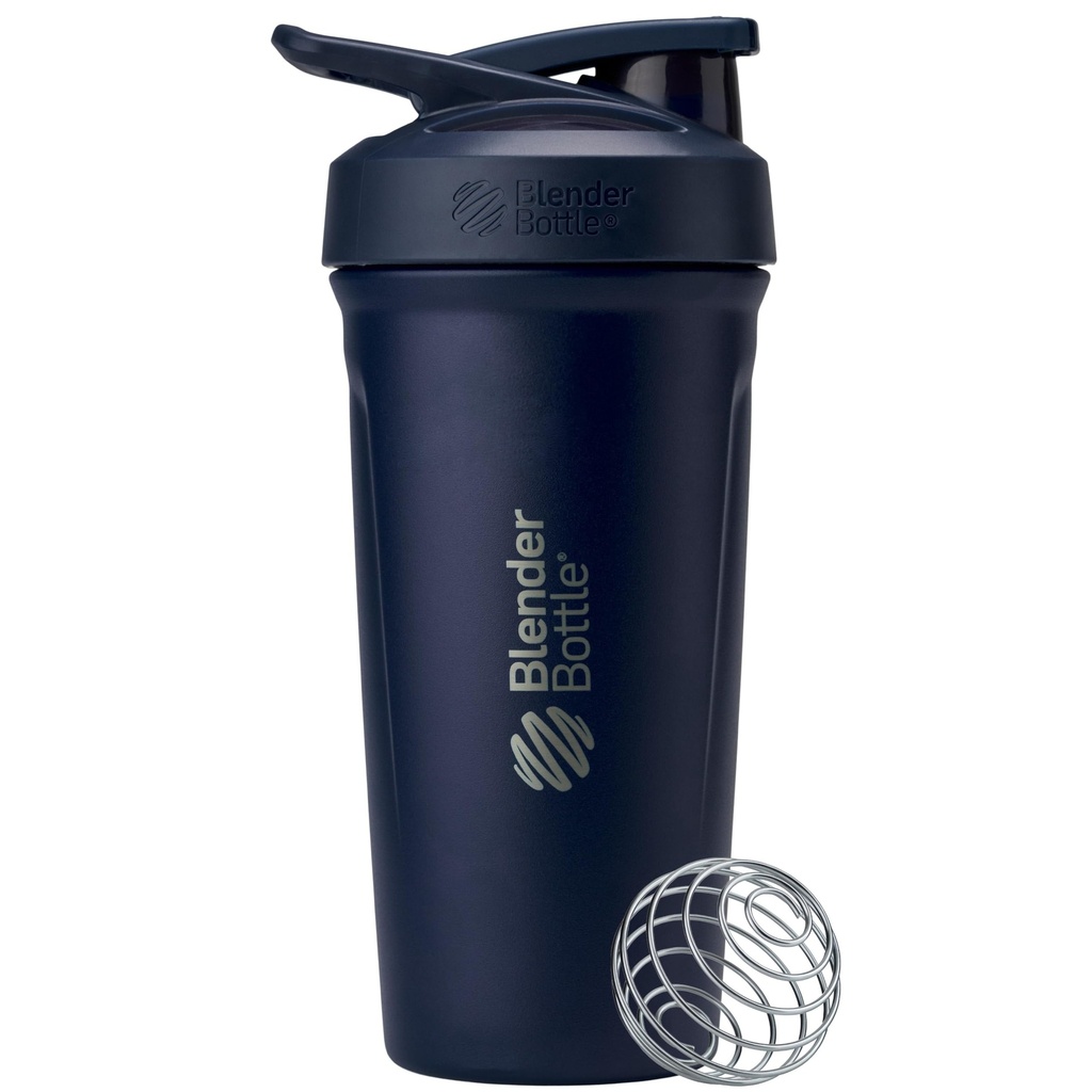 BlenderBottle Sport Insulated Stainless Steel Shaker Bottle with Wire Whisk, 24-Ounce, Navy – Protein Shakes & Hydration for Athletes & Fitness Enthusiasts, Easy Mixing, Lockable Lid