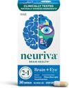 NEURIVA Brain + Eye Supplement för minne, fokus och koncentration med lutein & vitaminer A C E och Zink för ögonhälsa och Zeaxanthin för att filtrera blått ljus, 30ct kapslar