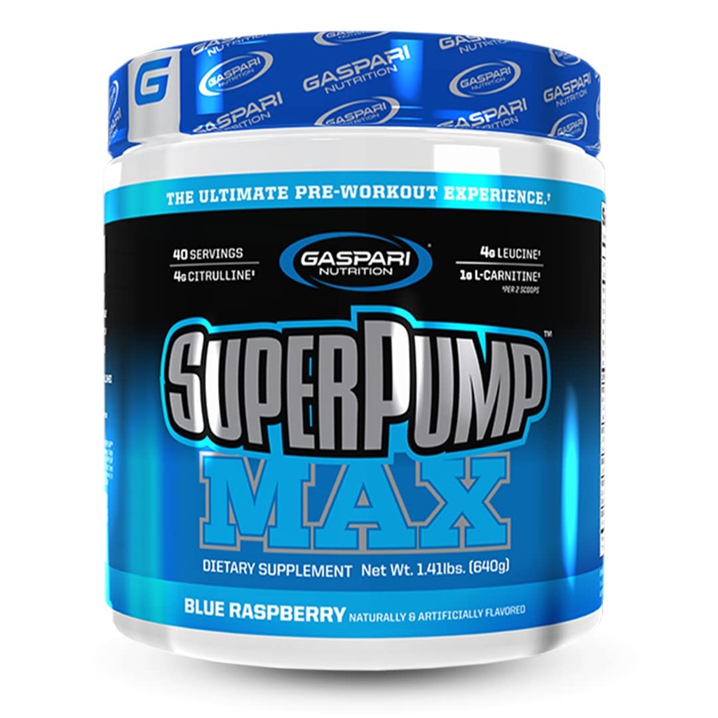 Gaspari Nutrition SuperPump MAX, The Ultimate Pre Workout Powder, Sustained Energy Preworkout, Nitric Oxide Booster, Muscle Growth, Recovery & Replenishes Electrolytes (40 Serving, Blue Raspberry Ice)