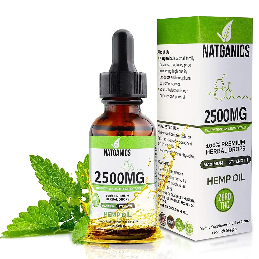 Organic Hemp Oil 2500mg - Ultra Premium Hemp Oil Drops 2500mg - Natural Hemp Oil Extract Tincture - Non-GMO Ultra-Pure CO2 Extracted Drops - Omega Fatty Acids 3 6 9 - Organically Grown & Made in USA