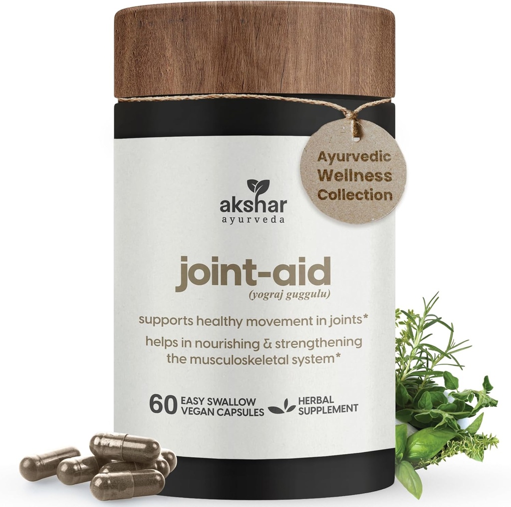 AKSHAR Ayurveda - Ajuda Conjunta - Suplemento de apoio conjunto de ervas indianas para o alívio ocasional da mobilidade do joelho, costas, mãos - Vegan Cruelty-Free Muscle and Joint Supplements (Pacote de 1 (60 Conde - A))