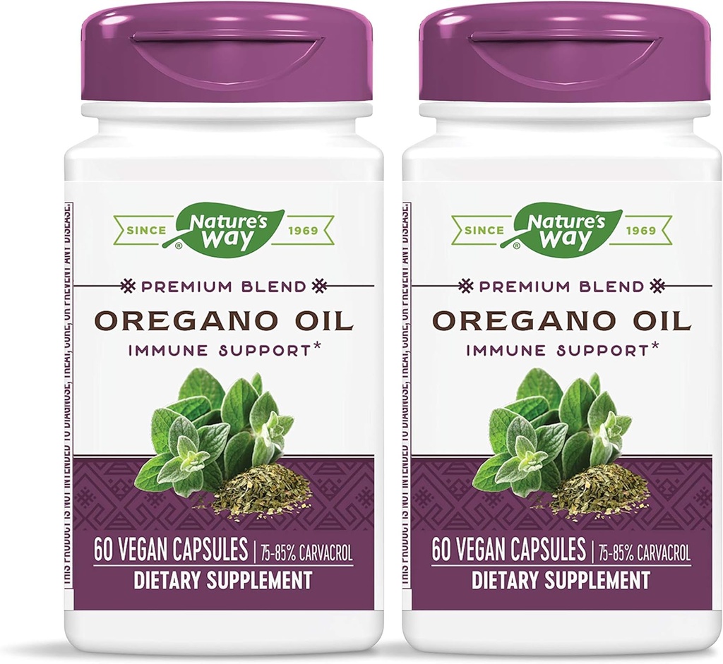 Oregano Oil 75-85% Carvacrol por cápsula, Vegetarian, 60 cápsulas vexetarianas, Pack 2