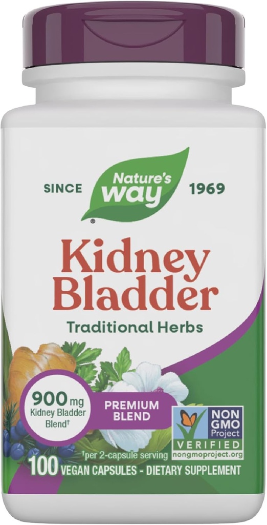 Nature's Way Kidney Bladder Premium Band, תוסף הרשאות המסורתי, 900 מ"ג ל- 2Capsule Server, Non-GMO Project מאומת, טבעוני, 100 קפסולות (Packaging May Vary)