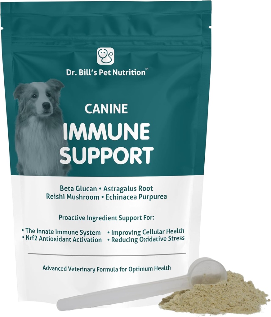 Dr. Bill 's Canine Immunamic Support ® 124; Padidina šunų imunitetą ir sveikatą su kolazija, Beta Glucan, Turkija Uodegos grybų, Cinkas & Vitaminas C ® 124; Miltelių papildas visų amžių šunims