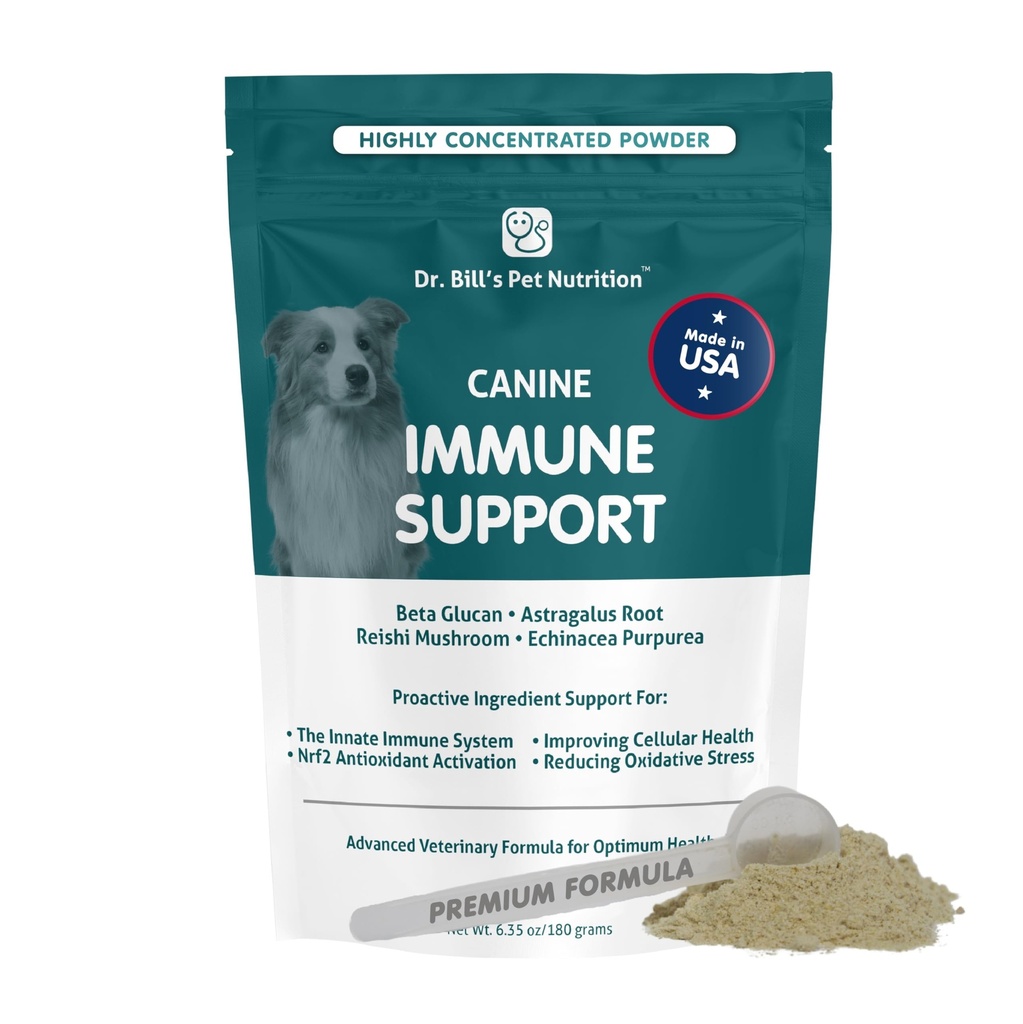 Dr. Bill’s Canine Immune Support | Boosts Dog Immunity and Health with Colostrum, Beta Glucan, Turkey Tail Mushroom, Zinc & Vitamin C | Powder Supplement for Dogs of All Ages