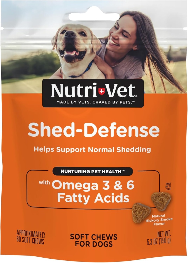 Nutri-Vet Shed defesa suave mastiga para cães, pele e casaco Suplemento para cães, Omega 3 de óleo de peixe, tratamento de alívio da pele seca e comichão, Cachorrinho Essenciais, 60 mastigação macia