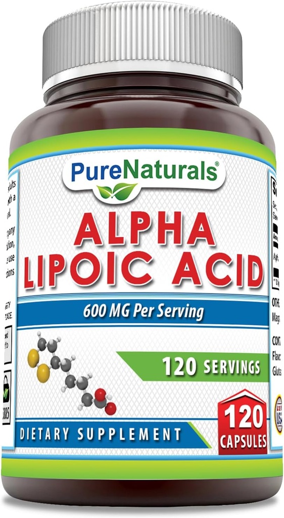 Pure Naturals Alpha Liposkābe 600 mg 120 Kapsulas Papildinājums - Ne-GMO - Brīvs glutēns
