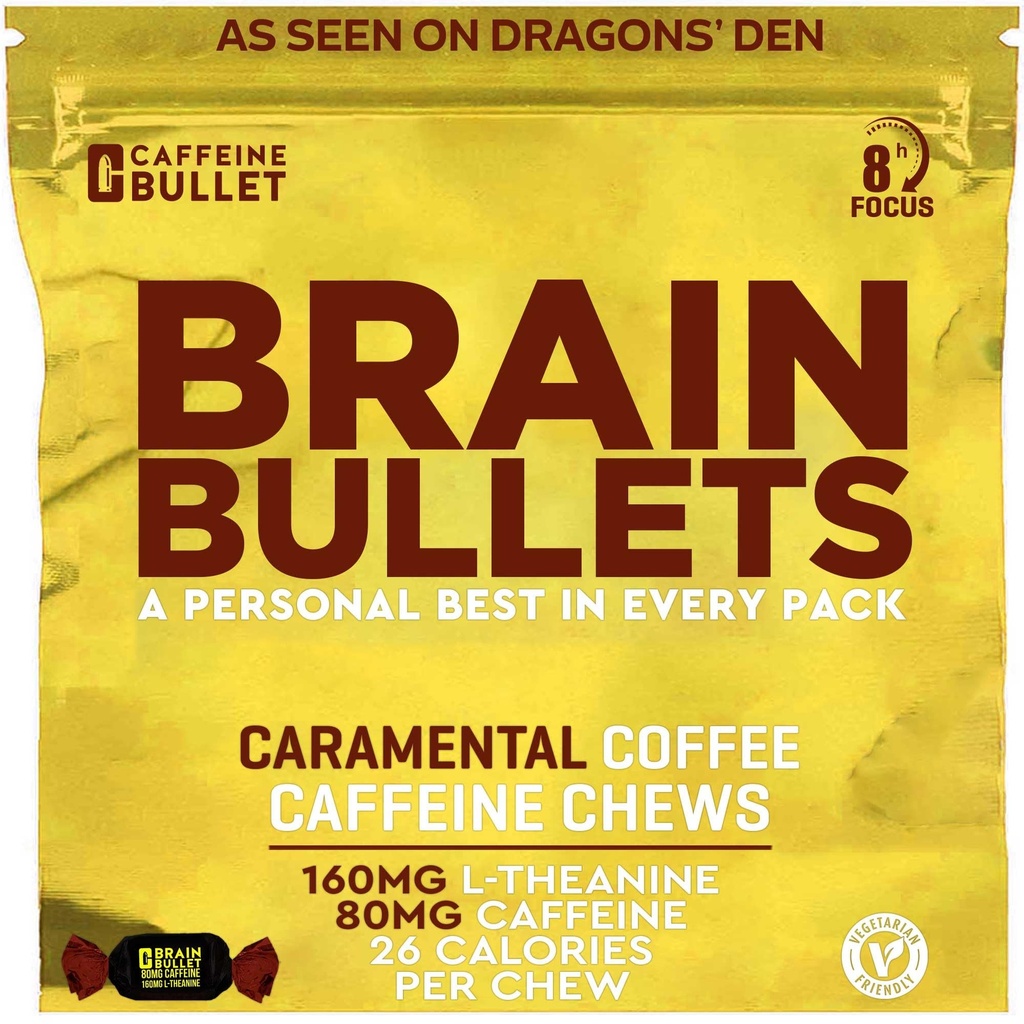 80mg Caffeine & 160mg L-Theanine Focus Enhancing Energy Chews (40 Servings) – Neuroscience Backed Nootropic Stack, Mental Acuity & Cognitive Support | Caramel Frappe Flavor Brain Bullet