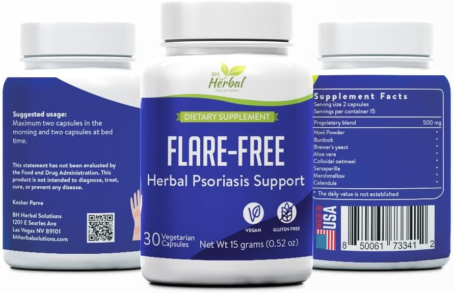 FlareFree psoriāzes atbalsta papildinājums - augu formula ādas veselībai un komfortam - dabas atbalsts ādas labsajūtai