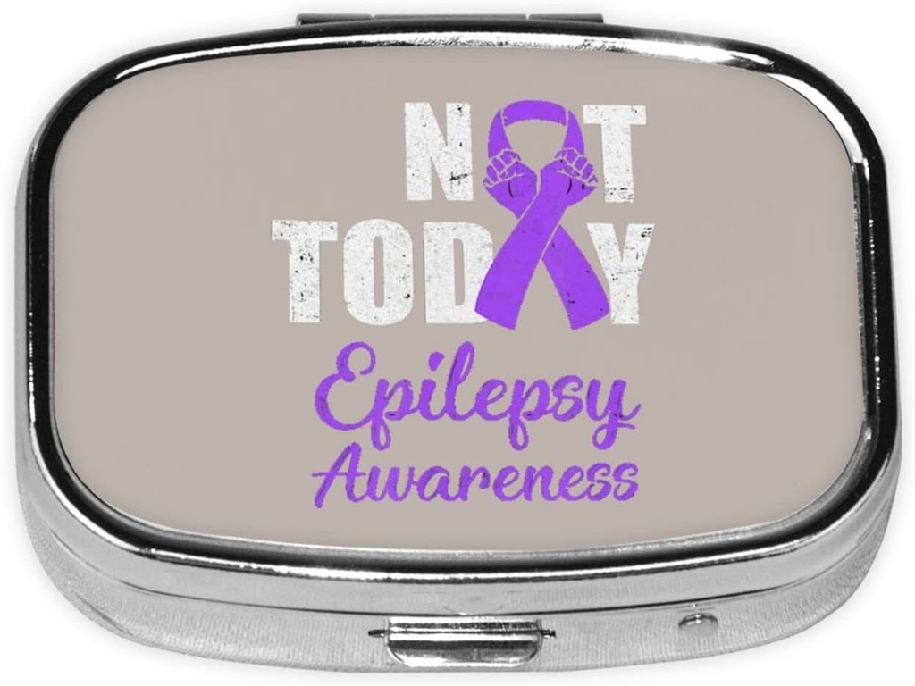 Nie dnes Epilepsia Awareness Ribbon Square Mini Pill prípad Cestovné Medicína Organizátor Prenosné kompartmenty Metal Pill Box