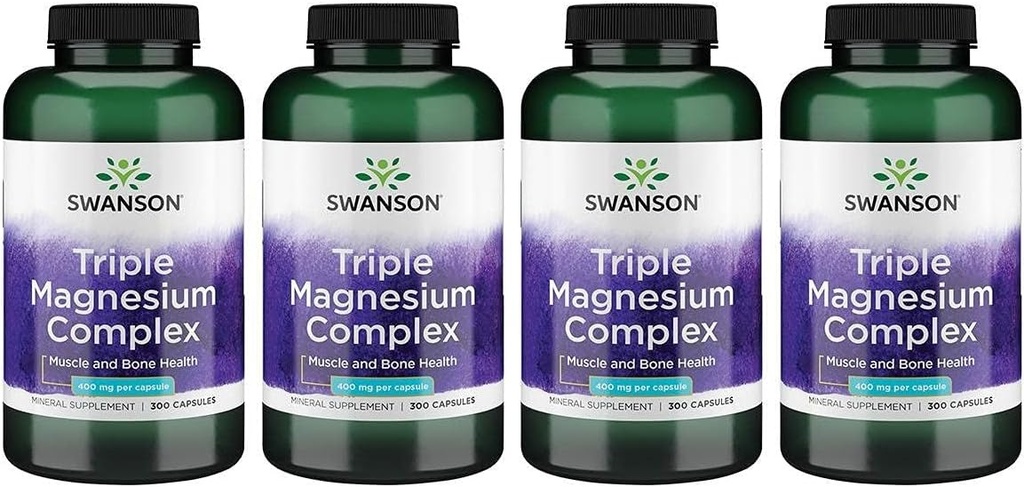 Swanson Triple magnio kompleksas - Mineral Additional - Natural support - Featuring Citrate, Oxide & Aspartat - (300 kapsulės, 400mg kiekvienas, 4 rinkinys)
