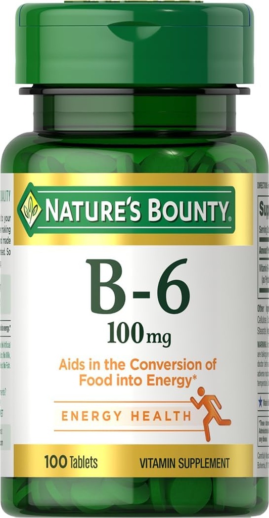 Természet Bounty B6-vitamin 100 mg tabletta - Támogatja az energia anyagcsere és idegrendszer egészség, 100 Ct