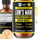HÊ - BÊ - BY - Phụ Sư tử Mane - Phụ hàng ngày Mushroom for memory, Focus & Clarity - Brain Booster - Lions Mane Tinuture for Immune Sup - 4 Fl oz