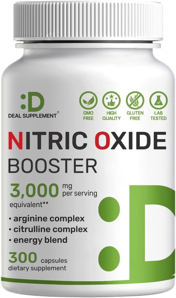 Nitric Oxide Booster 3.000mg Per Servering, 300 kapslar - 12 i 1 Nitric Oxide Supplement - Arginine & Citrulline Komplex med energi Blend - Marshmallow Root - främjar näringsflöde till Muscles & Heart