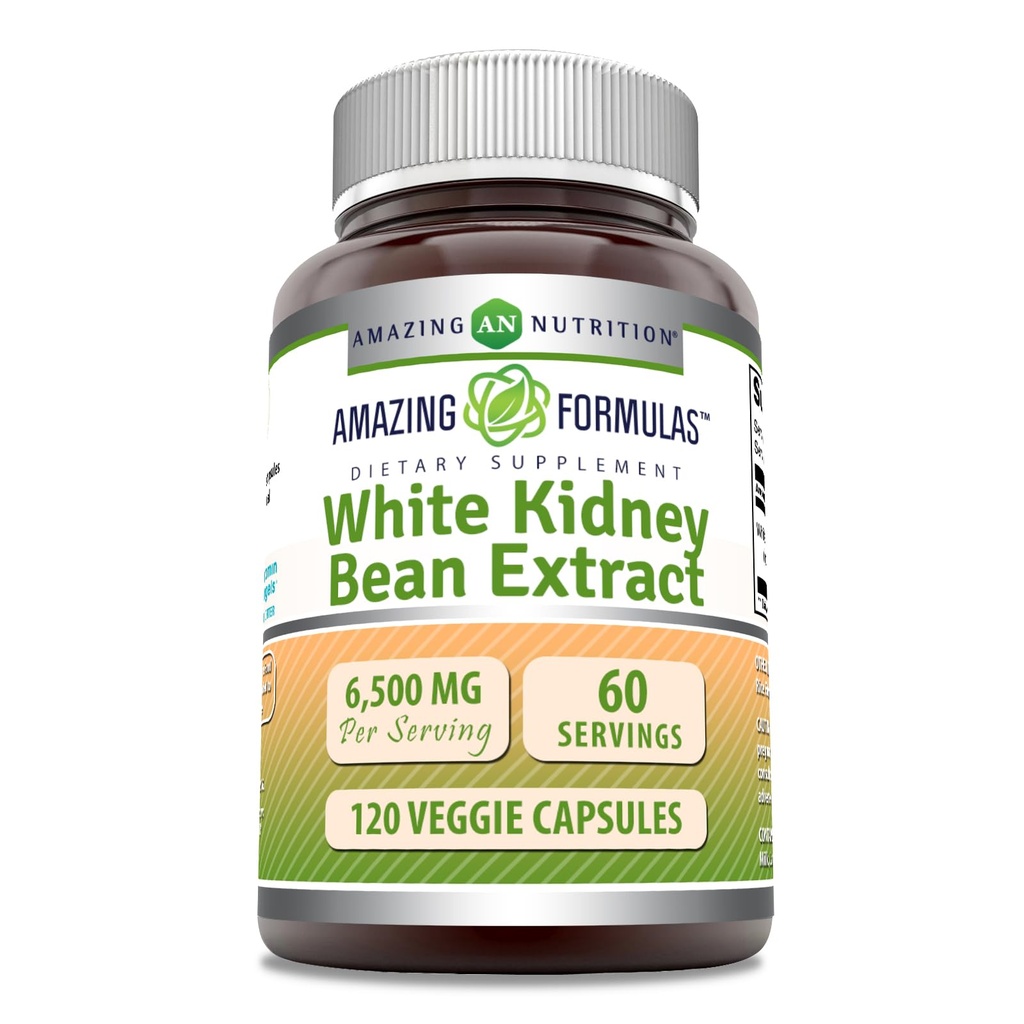 Amazing Formulas White Kidney Bean Extract 6500 Mg | Vegetarian Capsules | Non-GMO | Gluten-Free | Made in USA (1 Pack | 120 Count)