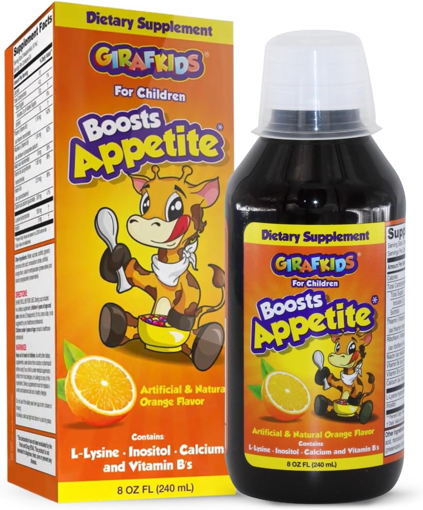 Giraf Kids Appetite Booster Surup สําหรับเด็กวัย 4+, 8 FI Oz - วิตามินสําหรับเด็ก, Orange Flavor - การส่งเสริมสุขภาพและพลังงาน