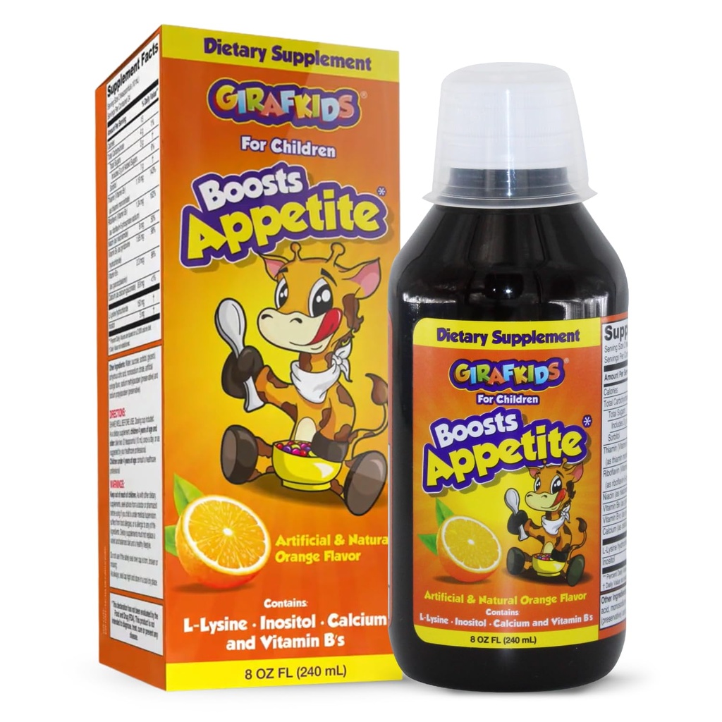 GirafKids Appetite Vitamins for Kids, 8 Fl Oz - Appetite Booster Syrup for Kids Ages 4+, Orange Flavor - Promotes Healthy Growth & Energy