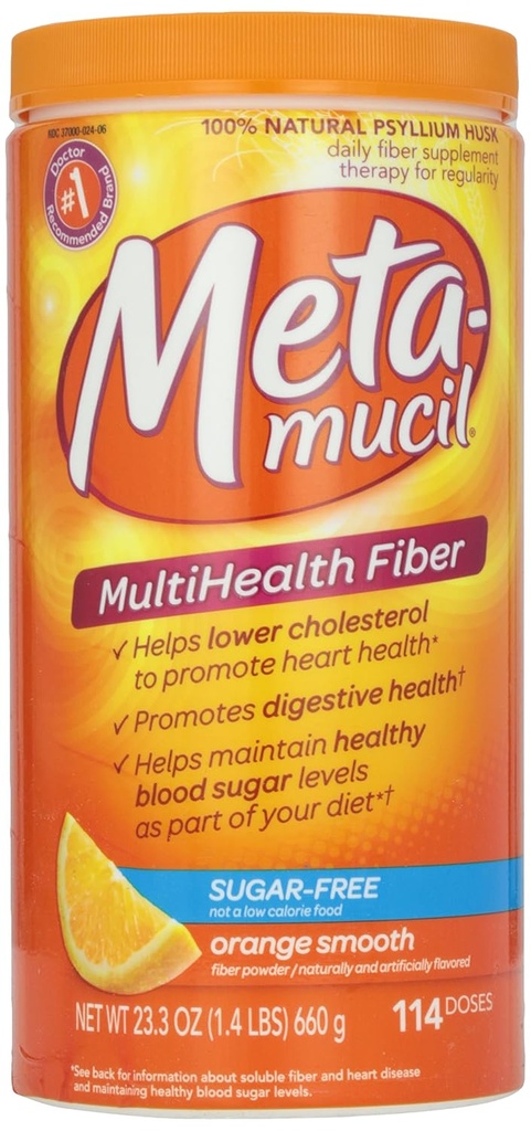 Metamucil, glatt tekstur, sukkerfri, oransje, powder, 23.4 oz