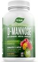100% Pure D-Mannose capsule 1000 mg con estratto di mirtillo, ibiscus e danadelion, formula di prevenzione UTI professionale di azione rapida per la salute del tratto urinario e il supporto della vescica
