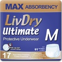 LivDry Ultimate Inkontinence Underwear, Max Absorbent Felnőtt Pelenka Leak Protection, Közepes, 17- Pack