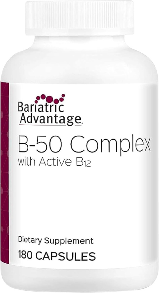 Bariatrická výhoda B-50 Komplex s aktivní B12, High potency dodatek obsahující všechny esenciální B vitaminy s Choline, Inositol a PABA - 180 Počet