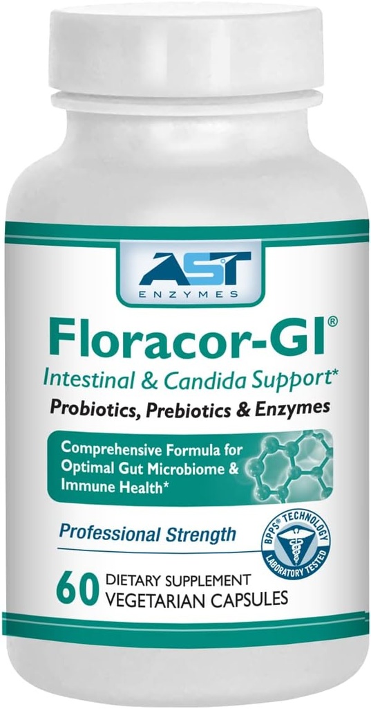 Floracor - Soporte para Gut & Intestinal Saúde - Probiótico Premium, Prebiótico e Enzyme Formula - 60 cápsulas vexetarianas