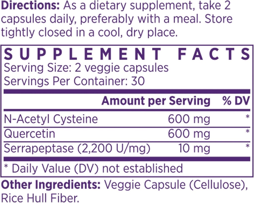 NAOMI NAC 600mg mit Quercetin für Immun- und Atemunterstützung, Normales Atmen, Nasen- und Augenkomfort, Sinus- und Atemfunktion, 60 Kapseln