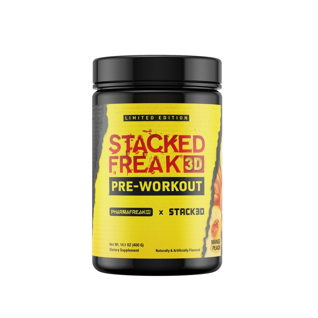 PharmaFreak Stacked Freak 3D Pre-Workout Powder – Limited Edition Mango Peach | Energy, Focus & Pump Booster | Betaine, Citrulline & Caffeine – 14.1oz (400g)