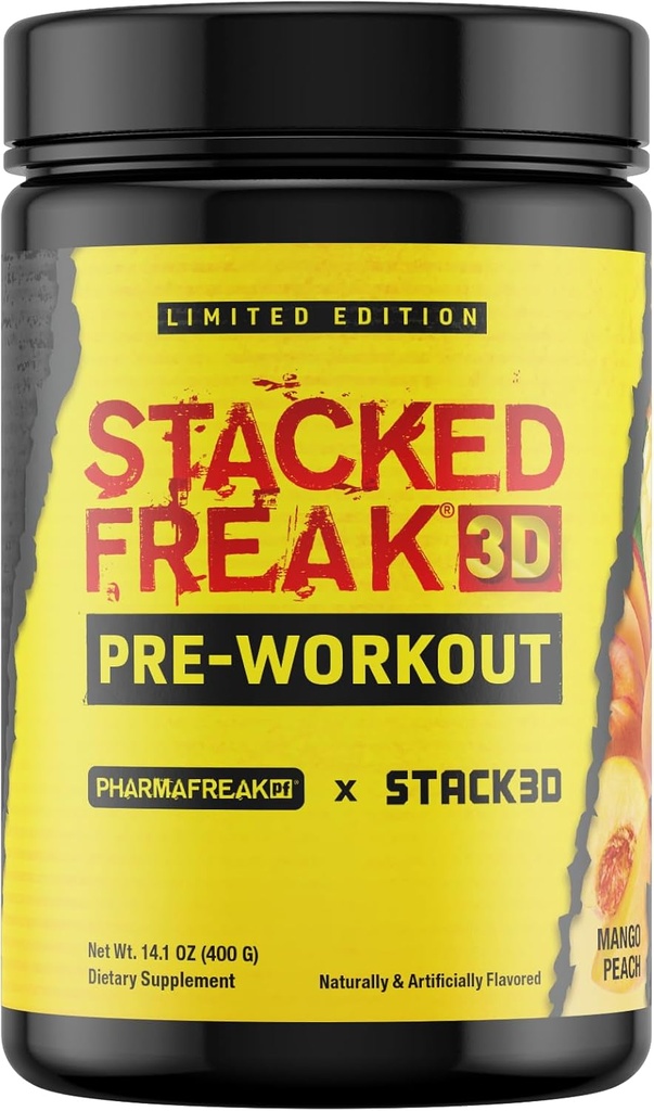 Pharmafreak X Stack3D: Stacked Freak 3D Pre-Workout PWO - Edizione Limitata - Mango Peach - 14.1 oz (400 g)