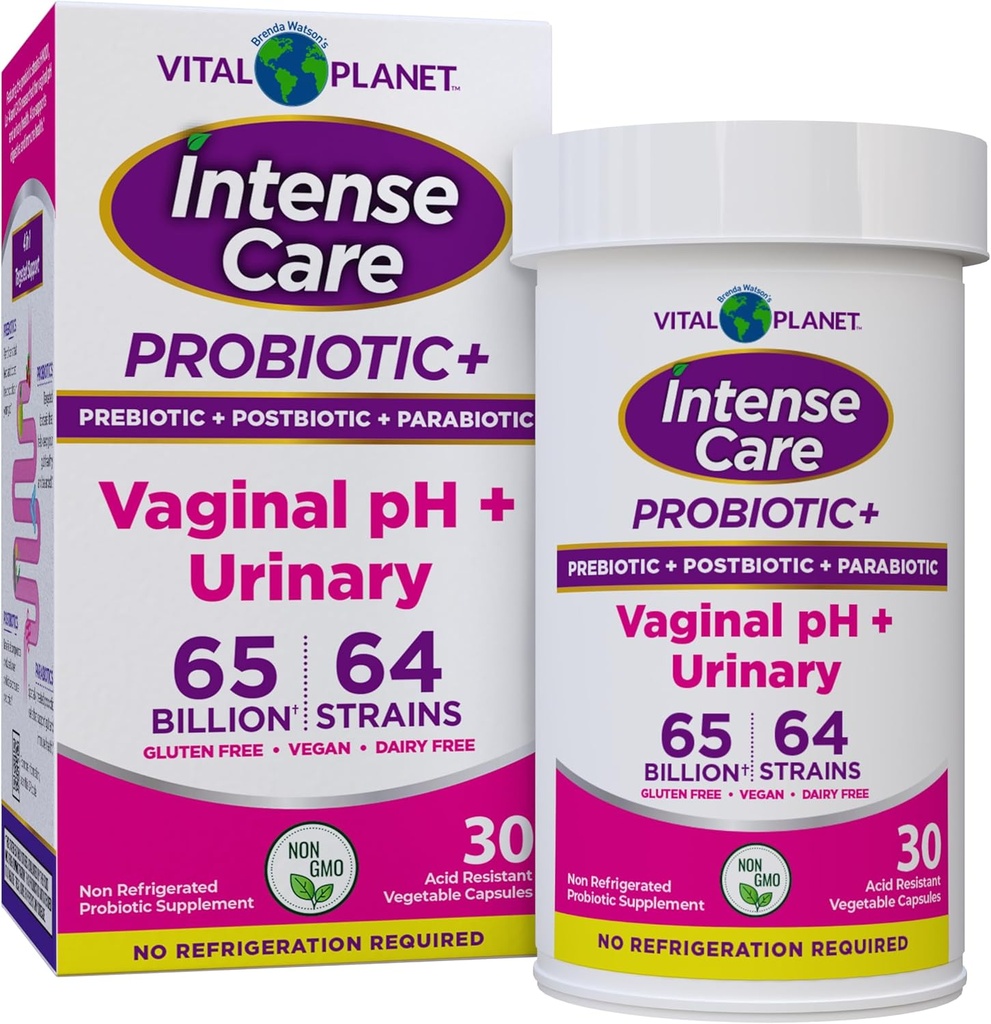 Vital Planet - Intensive Pflege Vaginal pH & Urinary Probiotika für Frauen Plus Bio-Präbiotika, Postbiotika und Parabiotika, 65 Billion CFU und 64 Strains, Immun- und Verdauungsgesundheit 30 ct