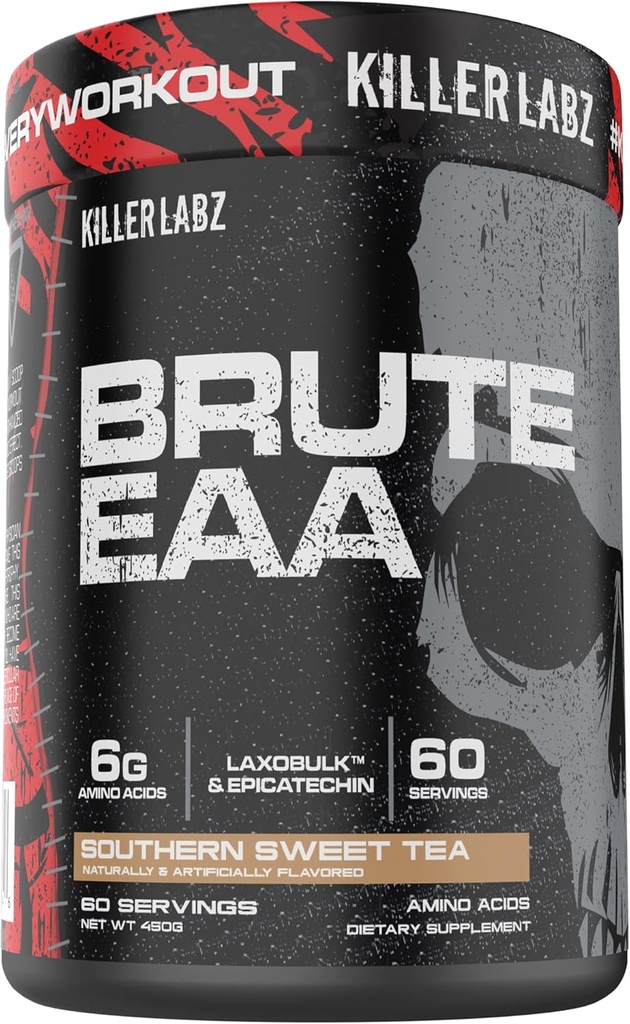 KILLER LABZ Brute EAA 브랜딩 체인 & Essential Amino Acids | 6g of Aminos to Accelerate Recovery and Lean Mass Gains 60 서빙 (남단 달콤한 차)