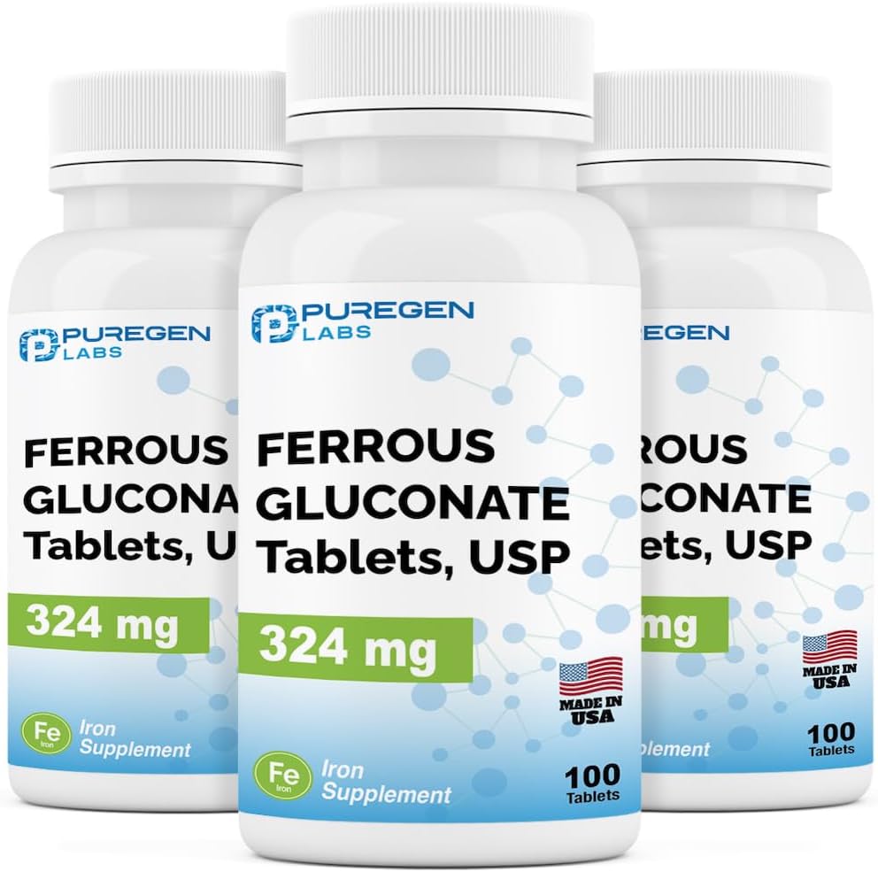 Puergen Labs Ferrous Gluconate 324 mg [High Potency] Iron Appliment, Gentle on ...