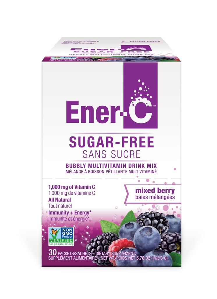 Ener-C Sugar Free Multivitamin Drink Mix - Vitamin Powder for Water, Electrolytes Powder No Sugar, Hydration Boost Packets, Zero Sugar, Vitamin C & B12 Supplement Liquid Mix - Mixed Berry, 30 Count