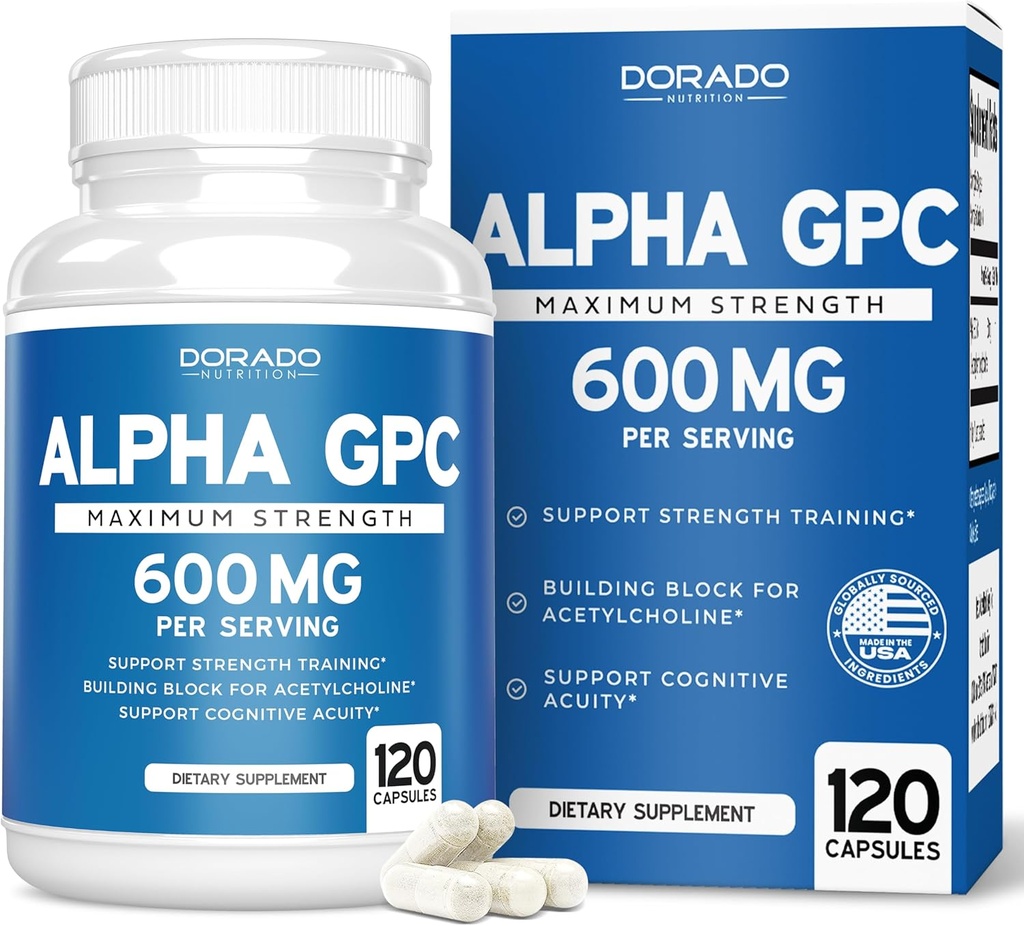 Alfa GPC Choline Capsules - 120 Conde, 600mg Servings (Brain Support Aid That Supports Focus, Memory, Motivation, &quot; Energy (Third Party Tested, Vegan Safe Made in The USA) Suplemento de Apoyo Cerebral