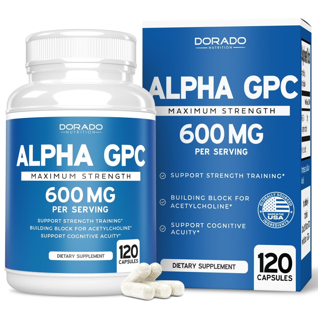 Alpha GPC Choline Capsules - 120 Count, 600mg Servings (Brain Support Aid that Supports Focus, Memory, Motivation, & Energy (Third Party Tested, Vegan Safe Made in the USA) Brain Support Supplement