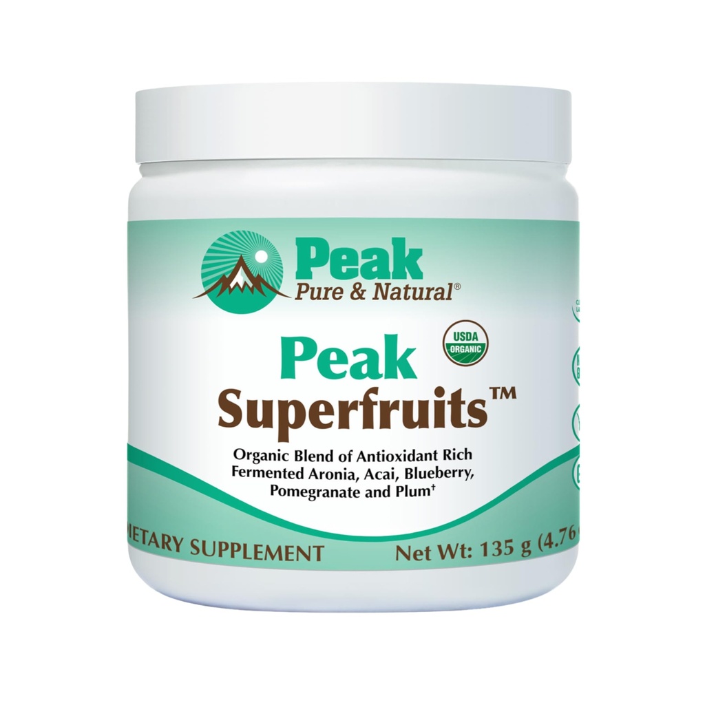 Peak Organic Superfruits - Polyphenol Rich Superfood Powder - Non-GMO Fermented Aronia Berry, Acai, Blueberry, Pomegranate, and Plum - Aging, Metabolic Health, Heart Health (30 Servings)