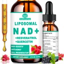 Suplemen NAD untuk Perempuan & Men, Lipomal NAD Nicotinamide Riboside Resveratrol 900mg, TMG, Quercetin, Vitamin B3, Cairan Organik NAD Reveratrol Tambahan untuk Umur-panjang, Energi, Anti- Aging, Fokus