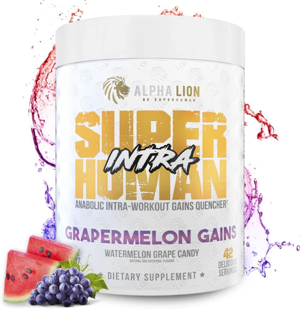 ALPHA LION Superhuman Intra Workout Toz for Men & Qadınlar, Amino Acids İçki, Muscle Recovery Supplement, BCAA Toz, Electrolytes & Hydration Mix (42 Xidmət, Sumelon Grape Candy Flavor)