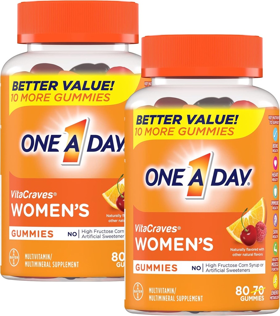 One A Day Women?s VitaCraves Multivitamine Gummies, Supplement met Vitaminen A, C, E, B6, B12, Calcium, en Vitamine D, 80 Tellen van 2