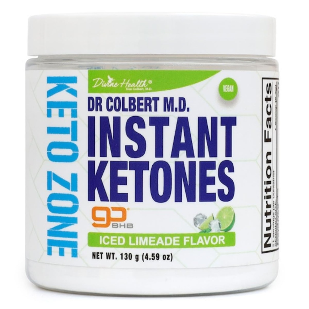 Dr Colbert, MD Instant Ketones Powder | Limeade Flavor | Keto Zone | Divine Health | Recommended in The Keto Zone Diet Book | GoBHB | Exogenous BHB Ketone Salts | 4.59oz | 21 Servings