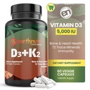 EarthNutri - Vitamin D3 Plus K2 Vitamin Supplement 5000 IU – Includes K2 from MENA Q7, D3 from Vitashine, Calcium from Aquamin & 72 Trace Minerals – for Immune, Bone & Heart Health - Non-GMO