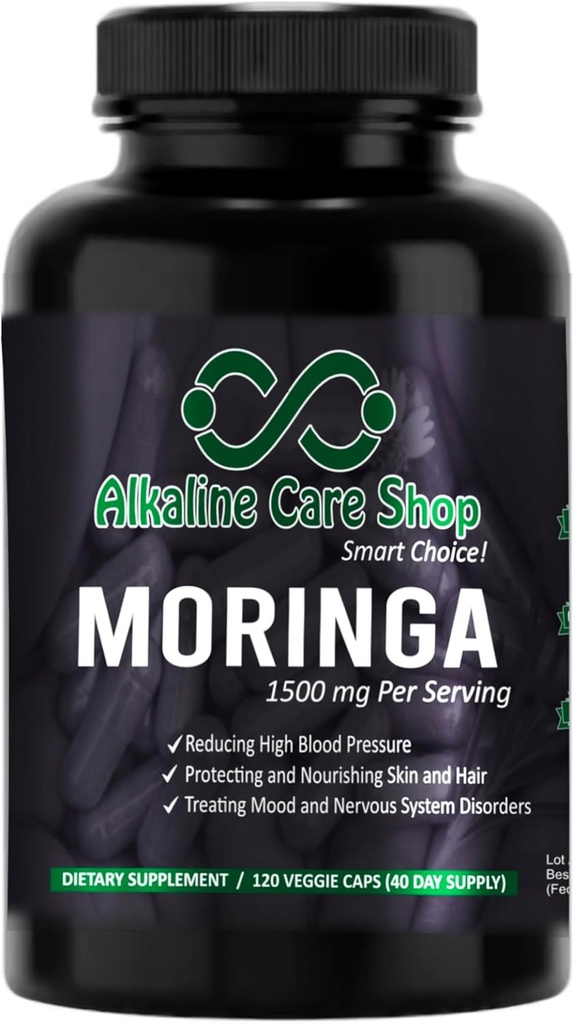 Alkaline Care | Moringa Premium Extract 1500mg | ויטמין C | High Absorption, 100% מזון טבעי, שלם, תוסף non-GMO | צמצום לחץ דם גבוה, בריאות העור ואנרגיה (120 ווג'י קפסולות)