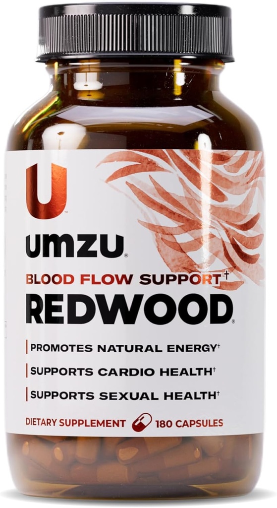 UMZU Redwood Blood Flow Nitric Oxide Supplement for Men &amp; Women, Blood Pressure, Circulation, Stamina, Energy (30 Day Supply ← 180 Capsules)