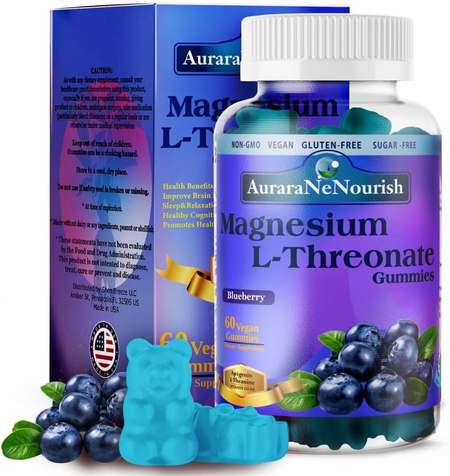 Magnésio L-Threonate Gummies w. Apigenin L-Theanina, Advanced 11-in-1 Suplementos de magnésio w. Vitamina D3 K2 B6 para Sleep Cognitive Brain & Relax, High Absortption Magnésio Gummies para Adultos e Crianças